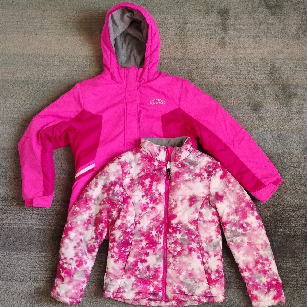 Mountain Xpedition Hooded 2 in 1 Jacket Pink Gray Girls Size LG 10-12